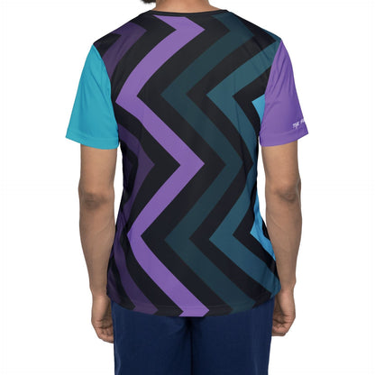 Geometric Chevron Sports Jersey — Purple & Teal All-Over Print