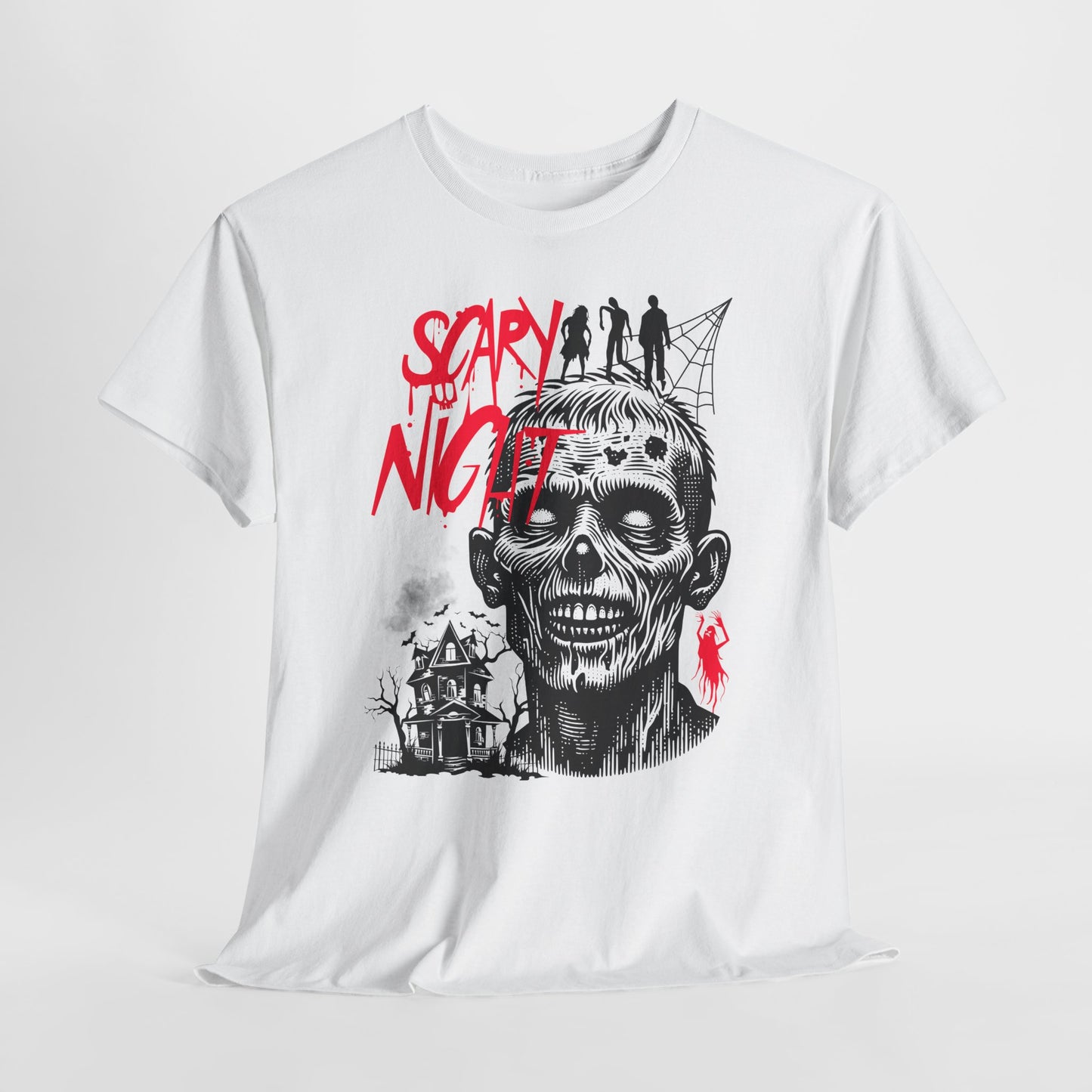 Scary Night,Unisex Heavy Cotton Tee, Scary Night Zombie Tee, Halloween Shirt, Horror Graphic T-Shirt, Unisex Casual Wear, Spooky Party Apparel