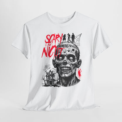 Scary Night,Unisex Heavy Cotton Tee, Scary Night Zombie Tee, Halloween Shirt, Horror Graphic T-Shirt, Unisex Casual Wear, Spooky Party Apparel