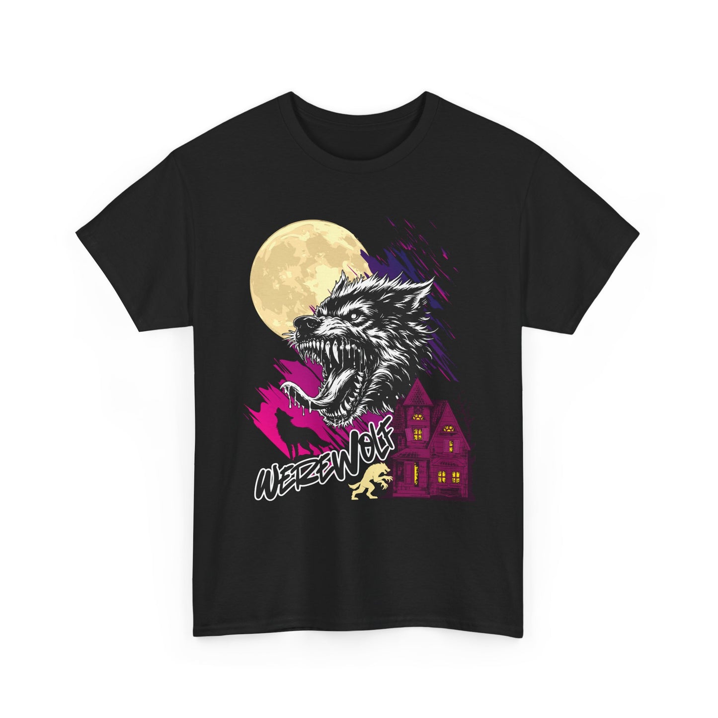 Werewolf Howling,  Unisex Heavy Cotton Tee - Spooky Graphic Tee for Halloween, Casual Wear, Horror Fans, Gift Idea, Streetwear