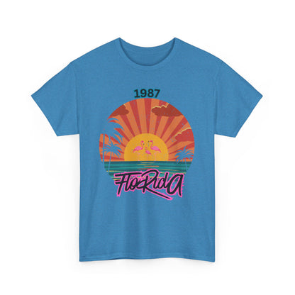 Retro Florida Sunset Cotton Tee, Beachwear, Vacation Shirt, Gift for Travelers, 1987 Florida Tee, Summer Vibes, Unisex Tee