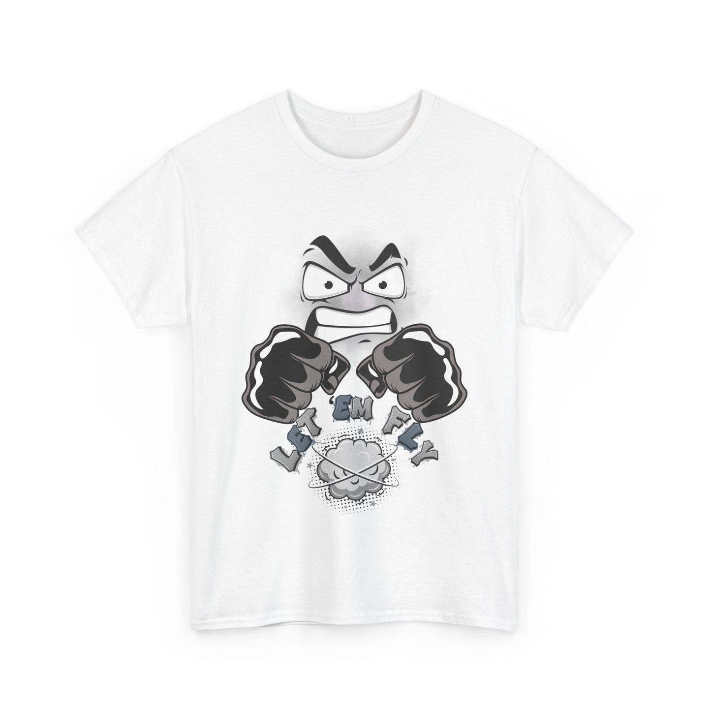 Let ‘em Fly, Angry Cartoon Graphic Tee, Streetwear Shirt, Unique Gift for Teens, Graphic Tee for Gamers, Casual Unisex Cotton T-Shirt