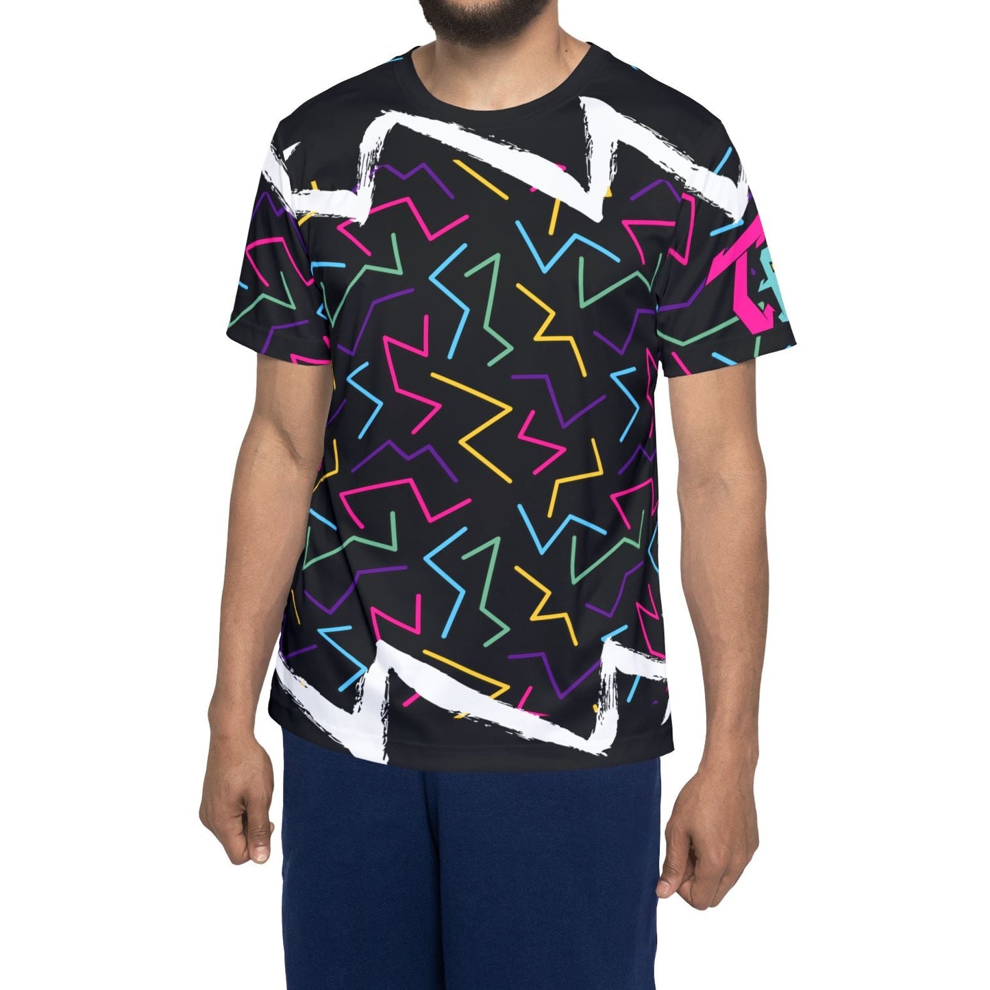 Retro Neon Zigzag Sports Jersey — 80s Throwback All-Over Print