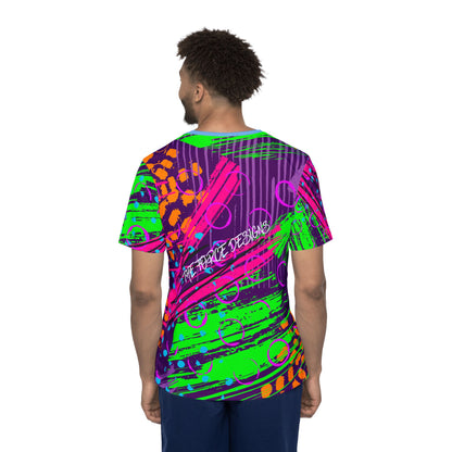 Abstract Geo-Pattern Men's Sports Jersey — Colorblock Neon Maze Design