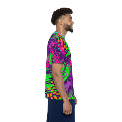 Abstract Geo-Pattern Men's Sports Jersey — Colorblock Neon Maze Design