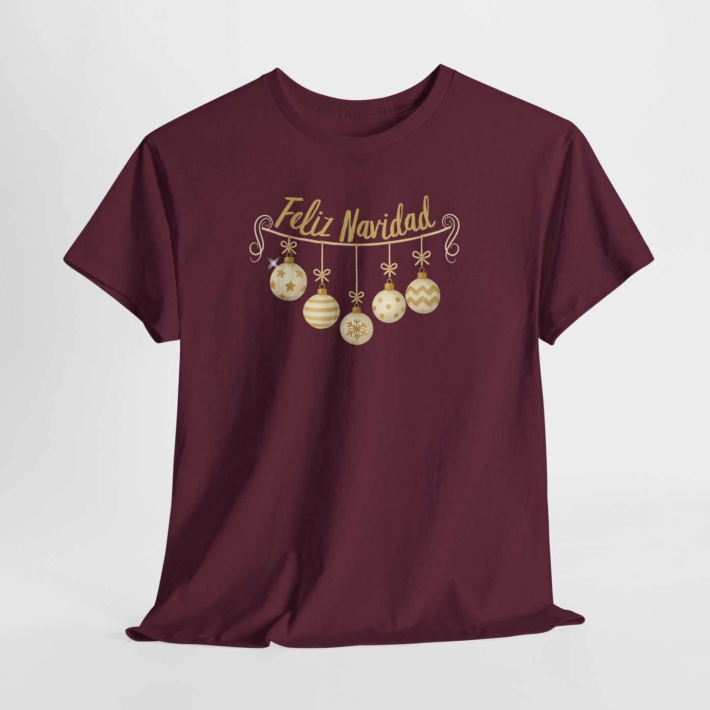 Feliz Navidad Tee — Gold Ornament Christmas Shirt