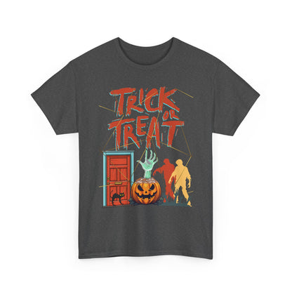 Halloween Trick or Treat Tee, Unisex Heavy Cotton T-Shirt, Spooky Shirt, Fall Fashion, Halloween Costume, Gift for Kids & Adults