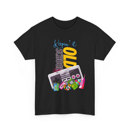 Keeping it Old School,Unisex Heavy Cotton Tee, Perfect for Gamers, Gifts for Birthdays, Casual Wear, Nostalgic Vibes, Game Night Attire