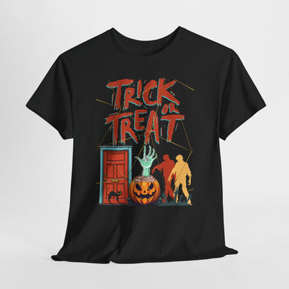 Halloween Trick or Treat Tee, Unisex Heavy Cotton T-Shirt, Spooky Shirt, Fall Fashion, Halloween Costume, Gift for Kids & Adults