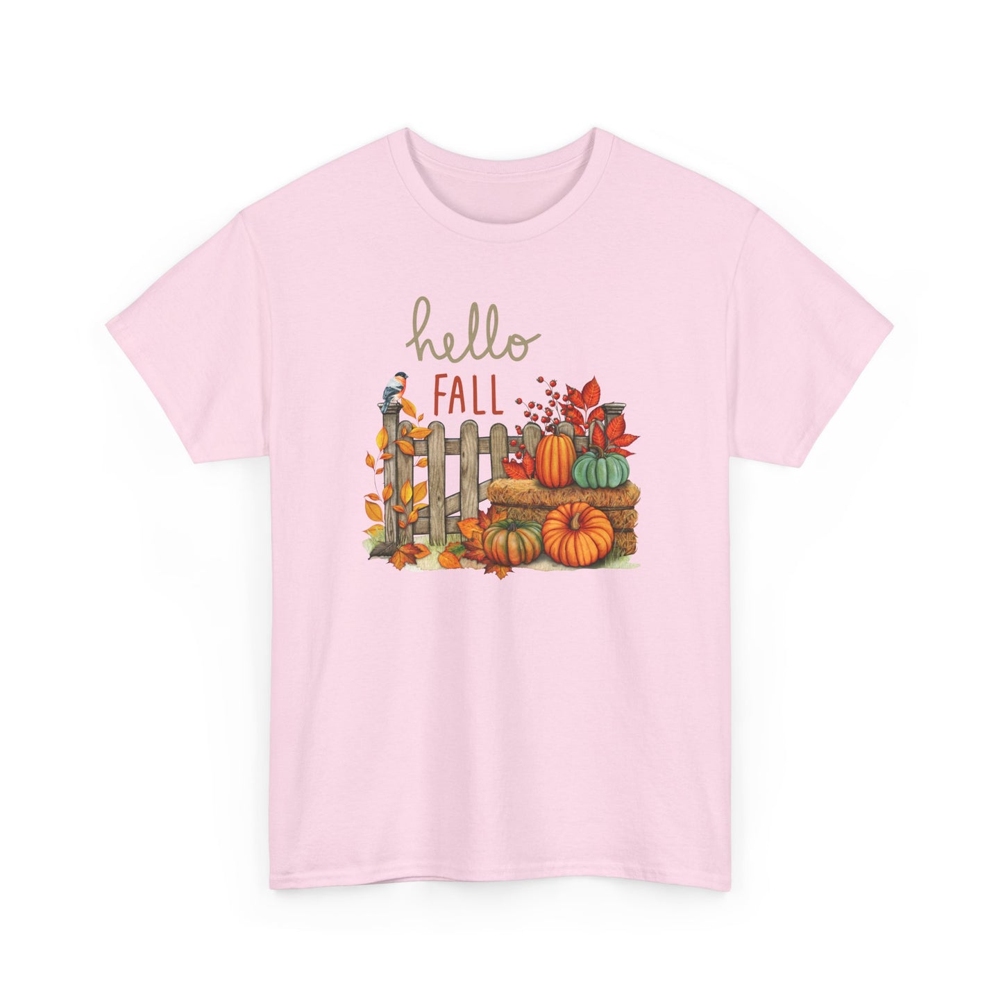 Hello Fall-Themed Unisex Heavy Cotton Tee, Seasonal T-Shirt, Autumn Apparel, Perfect for Harvest Celebrations, Cozy Casual Wear, Hello Fall Design
