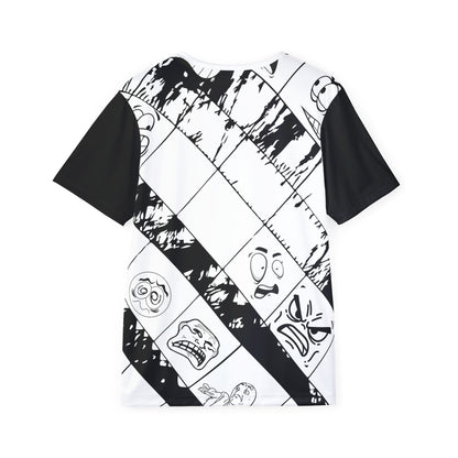 TFD Faces Men's Graphic Sports Jersey — Black & White Comic Faces with Red TSD Logo