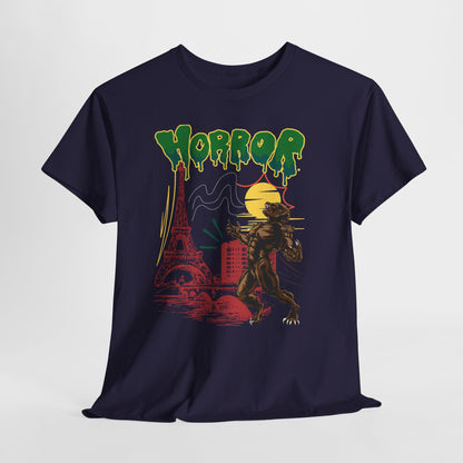 Horror Wolfman Graphic Tee - Unisex Heavy Cotton Shirt for Halloween, Horror Movie Fans, Comfortable Casual Wear, Graphic Tee, Unique Gift