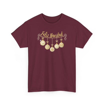 Feliz Navidad Tee — Gold Ornament Christmas Shirt