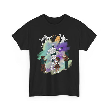 Unwrapped,Spooky Halloween Unisex Heavy Cotton Tee, Graphic Tee, Horror T-Shirt, Halloween Costume Shirt, Fun Monster Tee, Trick or Treat Apparel