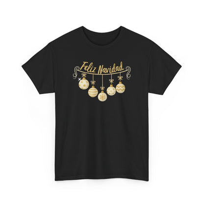 Feliz Navidad Tee — Gold Ornament Christmas Shirt