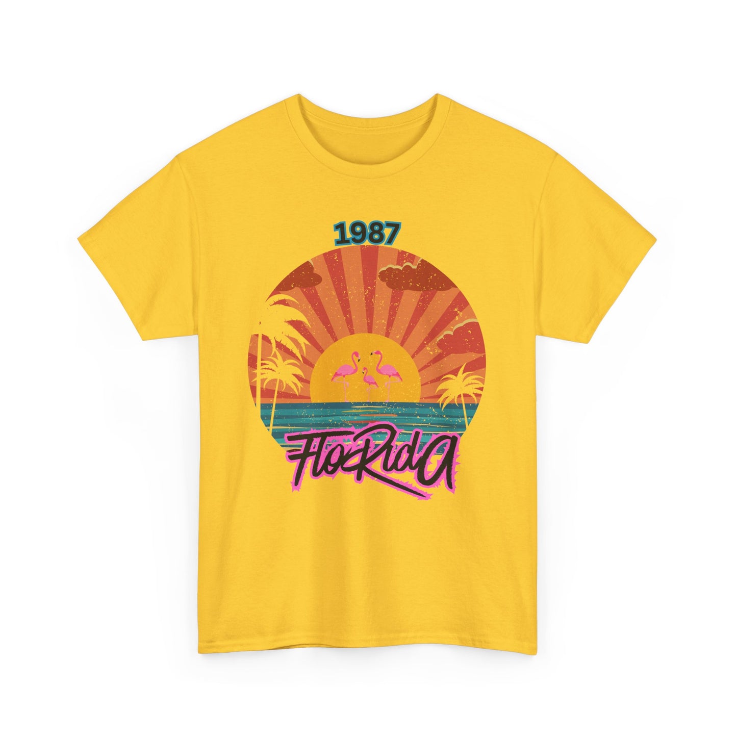 Retro Florida Sunset Cotton Tee, Beachwear, Vacation Shirt, Gift for Travelers, 1987 Florida Tee, Summer Vibes, Unisex Tee
