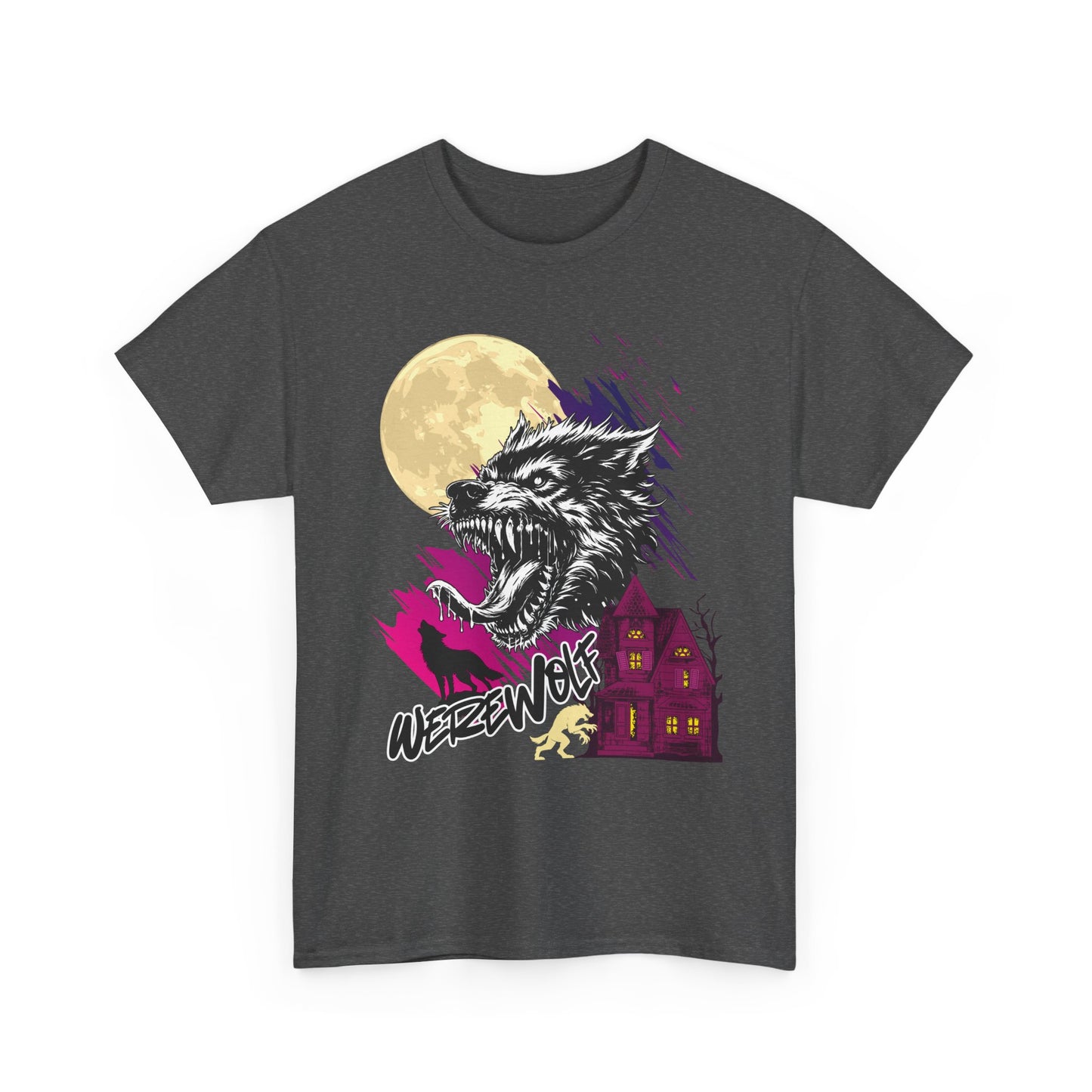 Werewolf Howling,  Unisex Heavy Cotton Tee - Spooky Graphic Tee for Halloween, Casual Wear, Horror Fans, Gift Idea, Streetwear