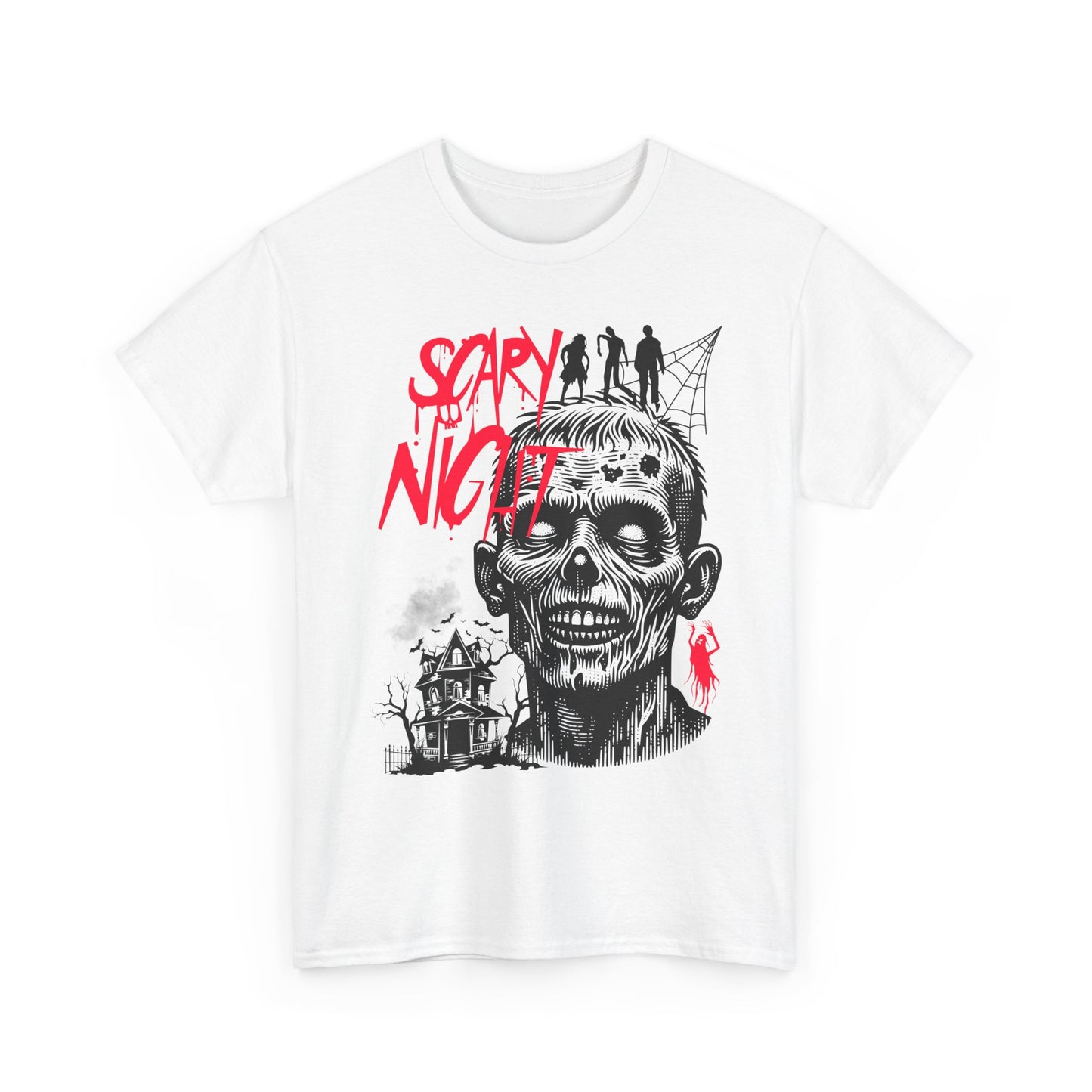 Scary Night,Unisex Heavy Cotton Tee, Scary Night Zombie Tee, Halloween Shirt, Horror Graphic T-Shirt, Unisex Casual Wear, Spooky Party Apparel