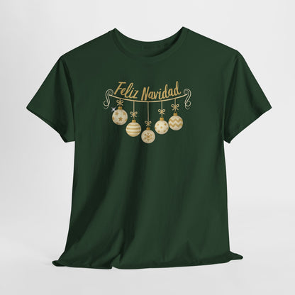 Feliz Navidad Tee — Gold Ornament Christmas Shirt