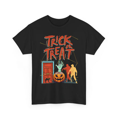 Halloween Trick or Treat Tee, Unisex Heavy Cotton T-Shirt, Spooky Shirt, Fall Fashion, Halloween Costume, Gift for Kids & Adults