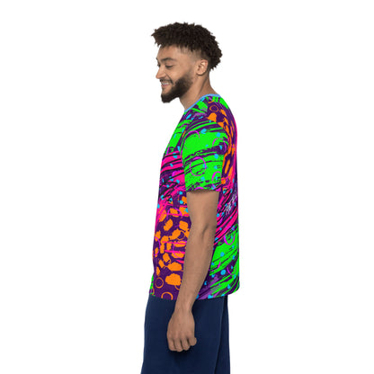 Abstract Geo-Pattern Men's Sports Jersey — Colorblock Neon Maze Design