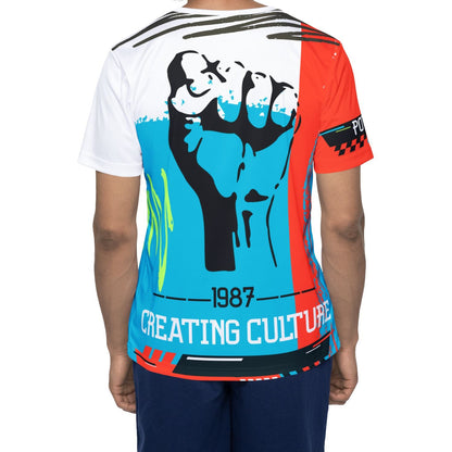 Creating Culture — Bold Fist Graphic All-Over Print Athletic Tee ("The Force Designs" 1987)