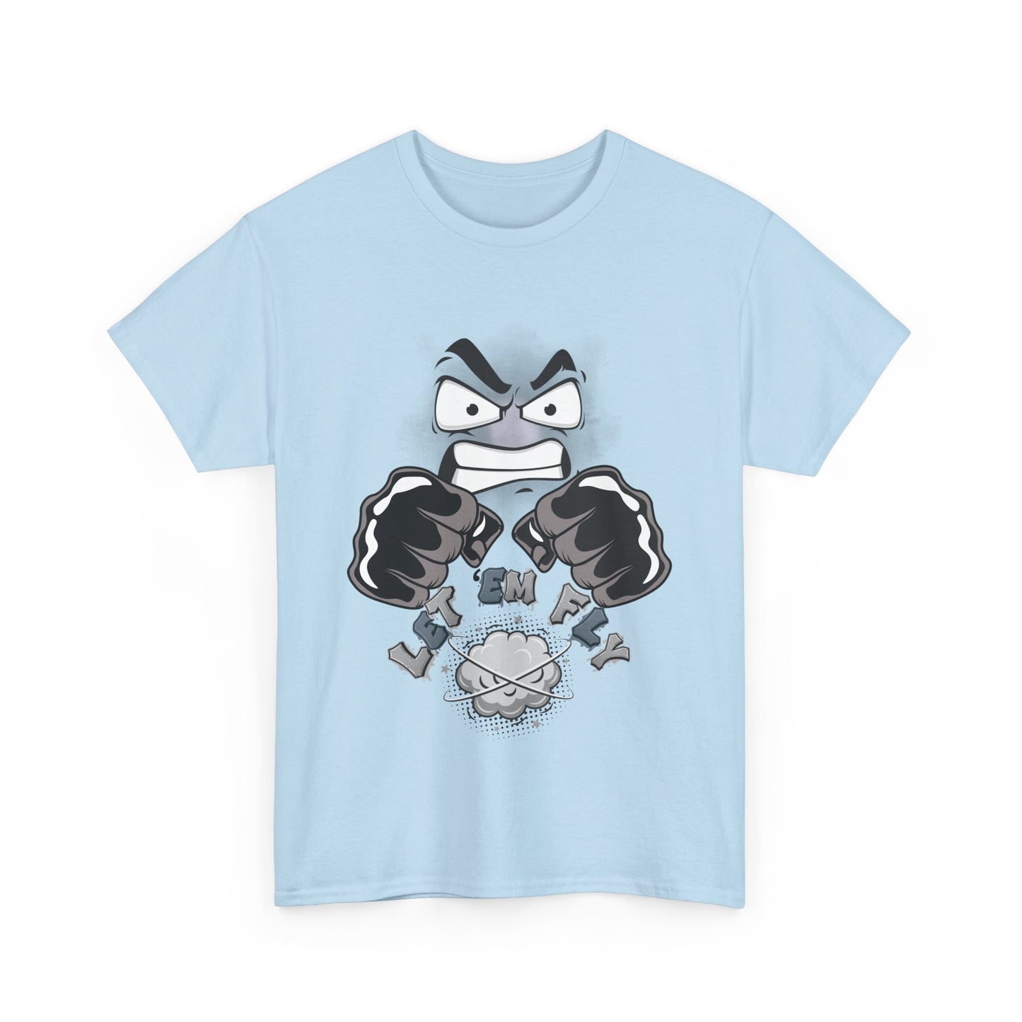 Let ‘em Fly, Angry Cartoon Graphic Tee, Streetwear Shirt, Unique Gift for Teens, Graphic Tee for Gamers, Casual Unisex Cotton T-Shirt