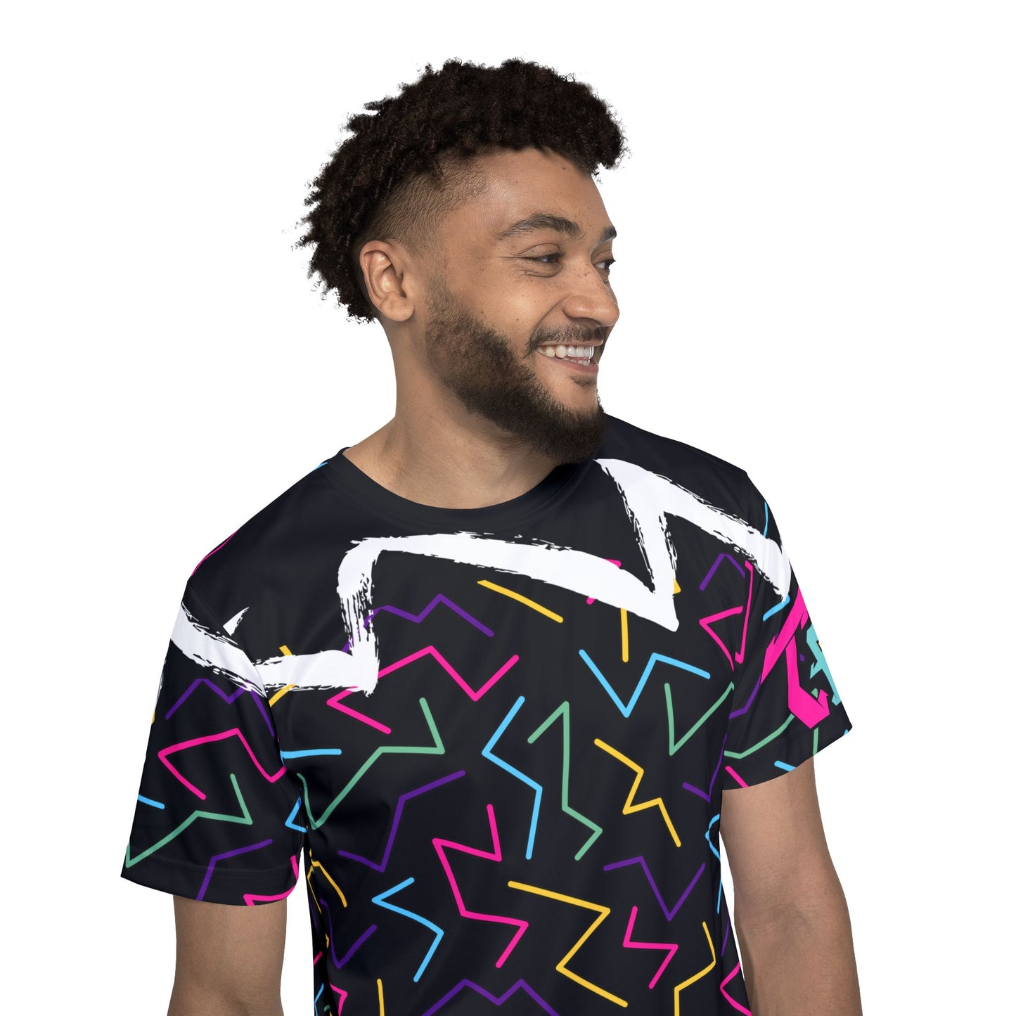 Retro Neon Zigzag Sports Jersey — 80s Throwback All-Over Print