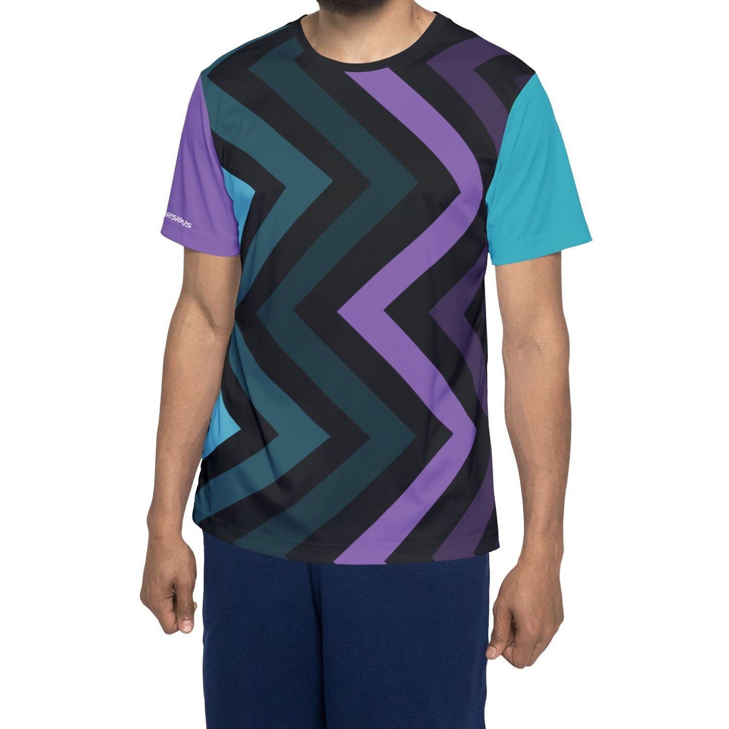 Geometric Chevron Sports Jersey — Purple & Teal All-Over Print
