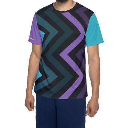 Geometric Chevron Sports Jersey — Purple & Teal All-Over Print
