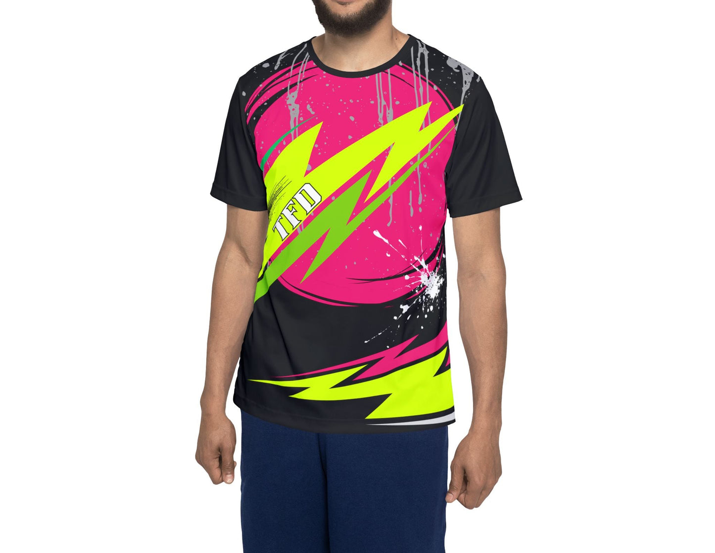 Neon Bolt Sports Jersey — Retro 80s Graphic Athletic Tee