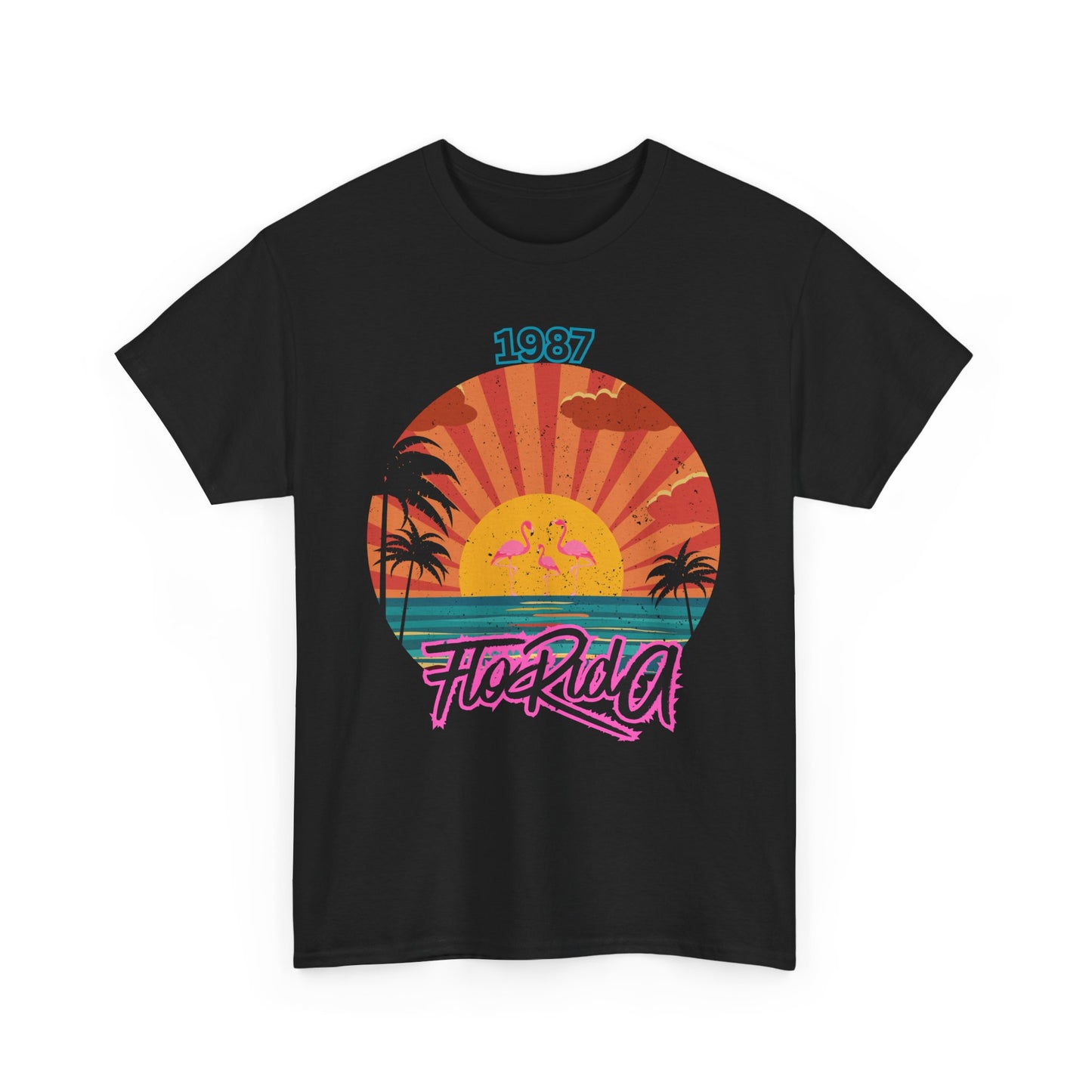 Retro Florida Sunset Cotton Tee, Beachwear, Vacation Shirt, Gift for Travelers, 1987 Florida Tee, Summer Vibes, Unisex Tee