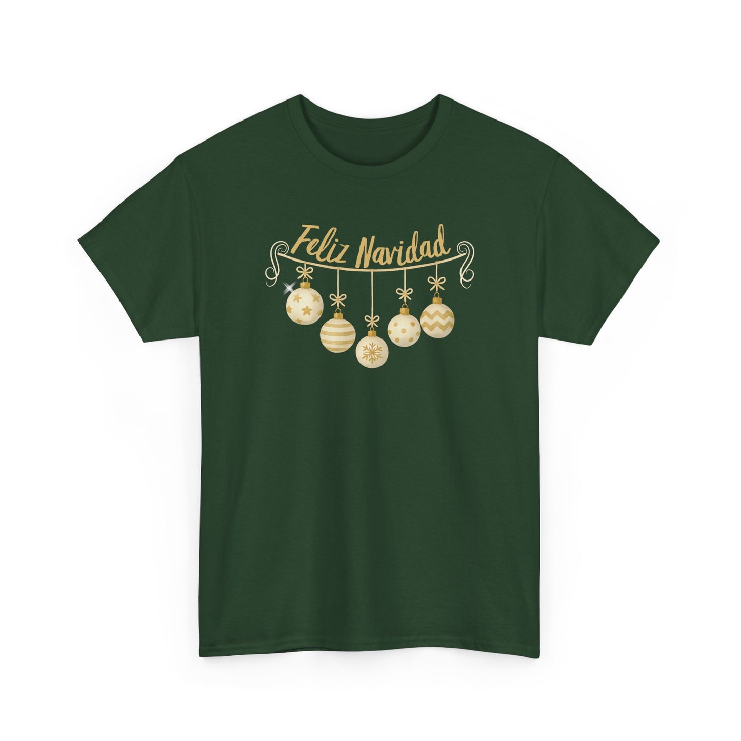 Feliz Navidad Tee — Gold Ornament Christmas Shirt