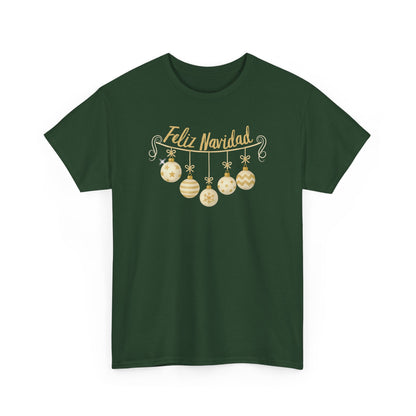 Feliz Navidad Tee — Gold Ornament Christmas Shirt