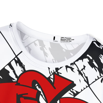 TFD Faces Men's Graphic Sports Jersey — Black & White Comic Faces with Red TSD Logo