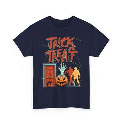 Halloween Trick or Treat Tee, Unisex Heavy Cotton T-Shirt, Spooky Shirt, Fall Fashion, Halloween Costume, Gift for Kids & Adults