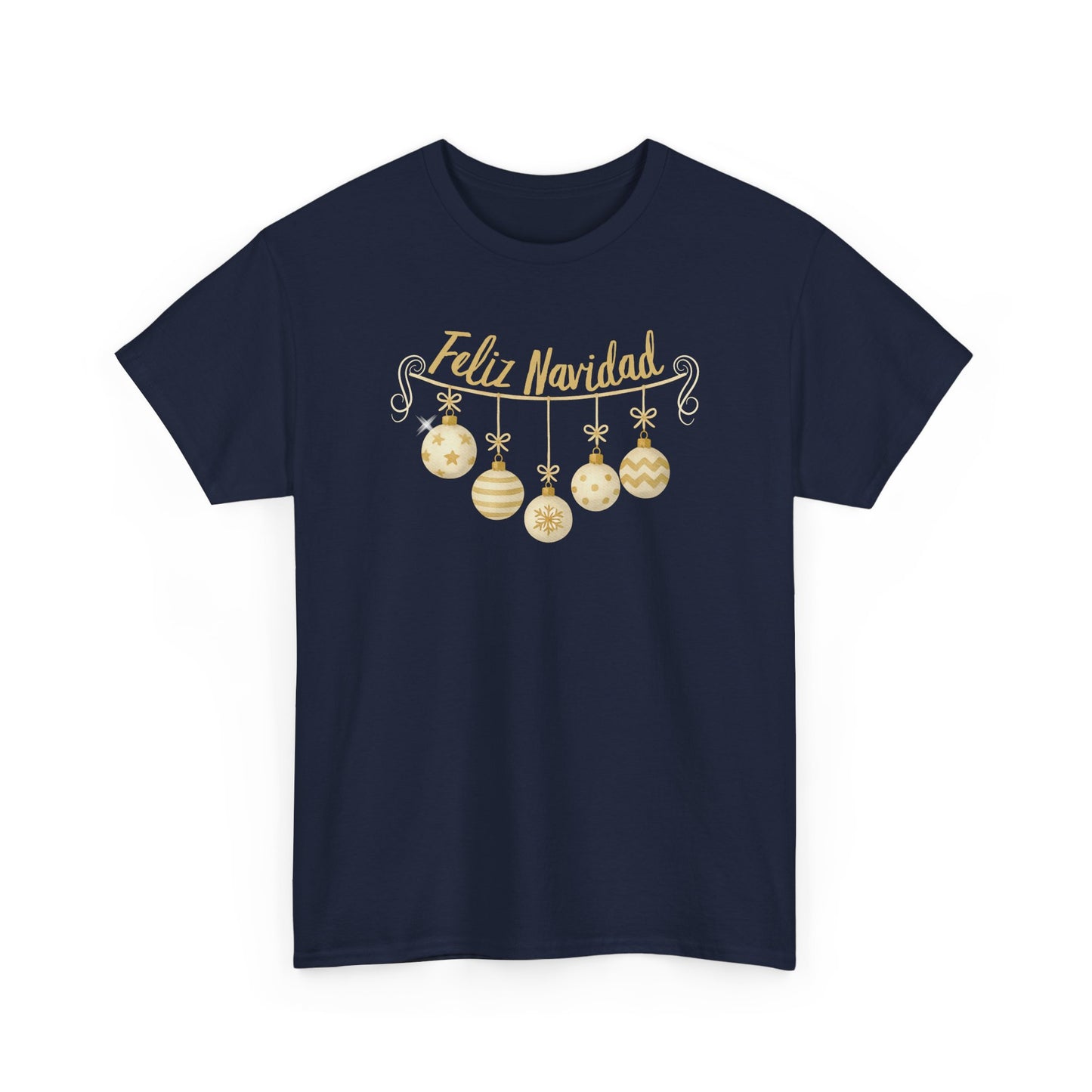 Feliz Navidad Tee — Gold Ornament Christmas Shirt