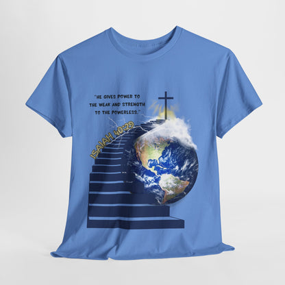 Isaiah 40:29 Unisex Heavy Cotton Tee, Faith-Based Shirt, Earth T-Shirt, Spiritual Cotton Top, Eco-Conscious Apparel