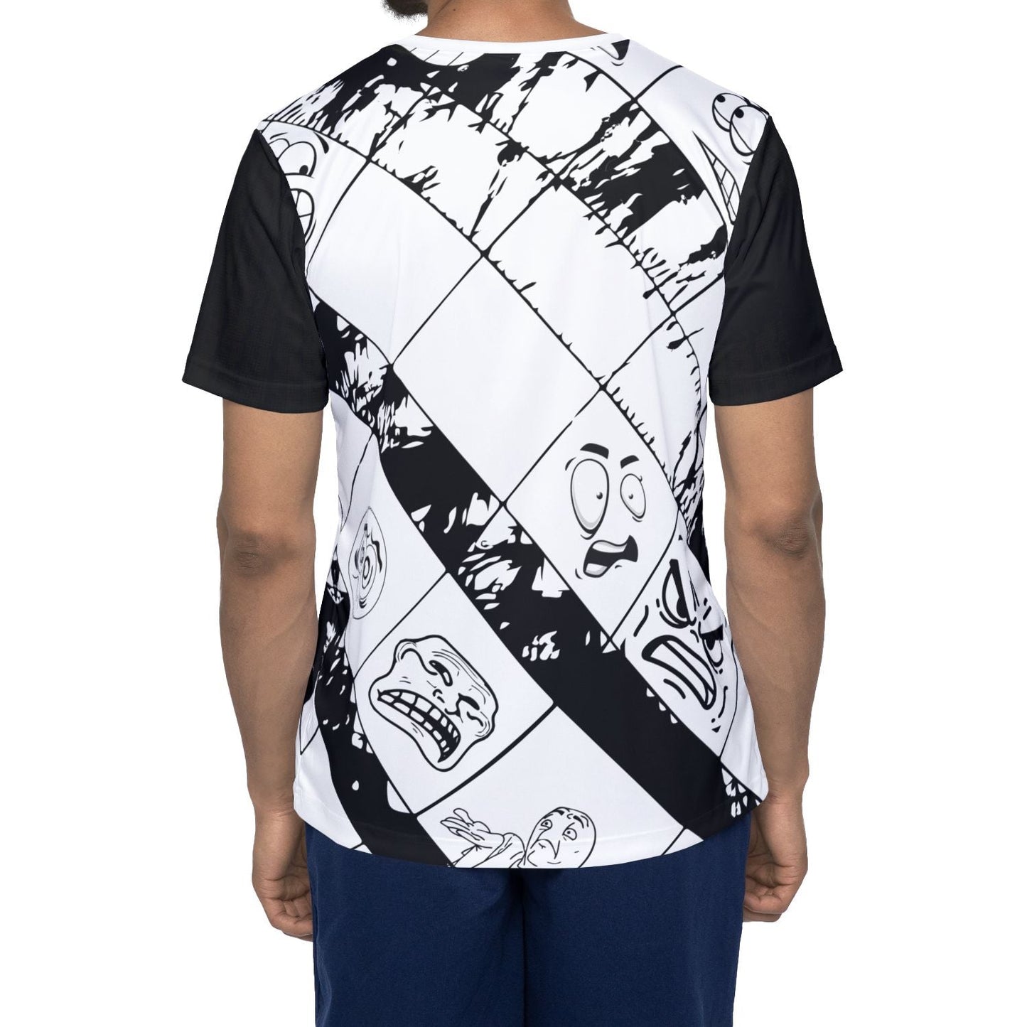 TFD Faces Men's Graphic Sports Jersey — Black & White Comic Faces with Red TSD Logo