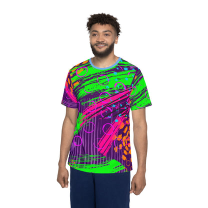 Abstract Geo-Pattern Men's Sports Jersey — Colorblock Neon Maze Design