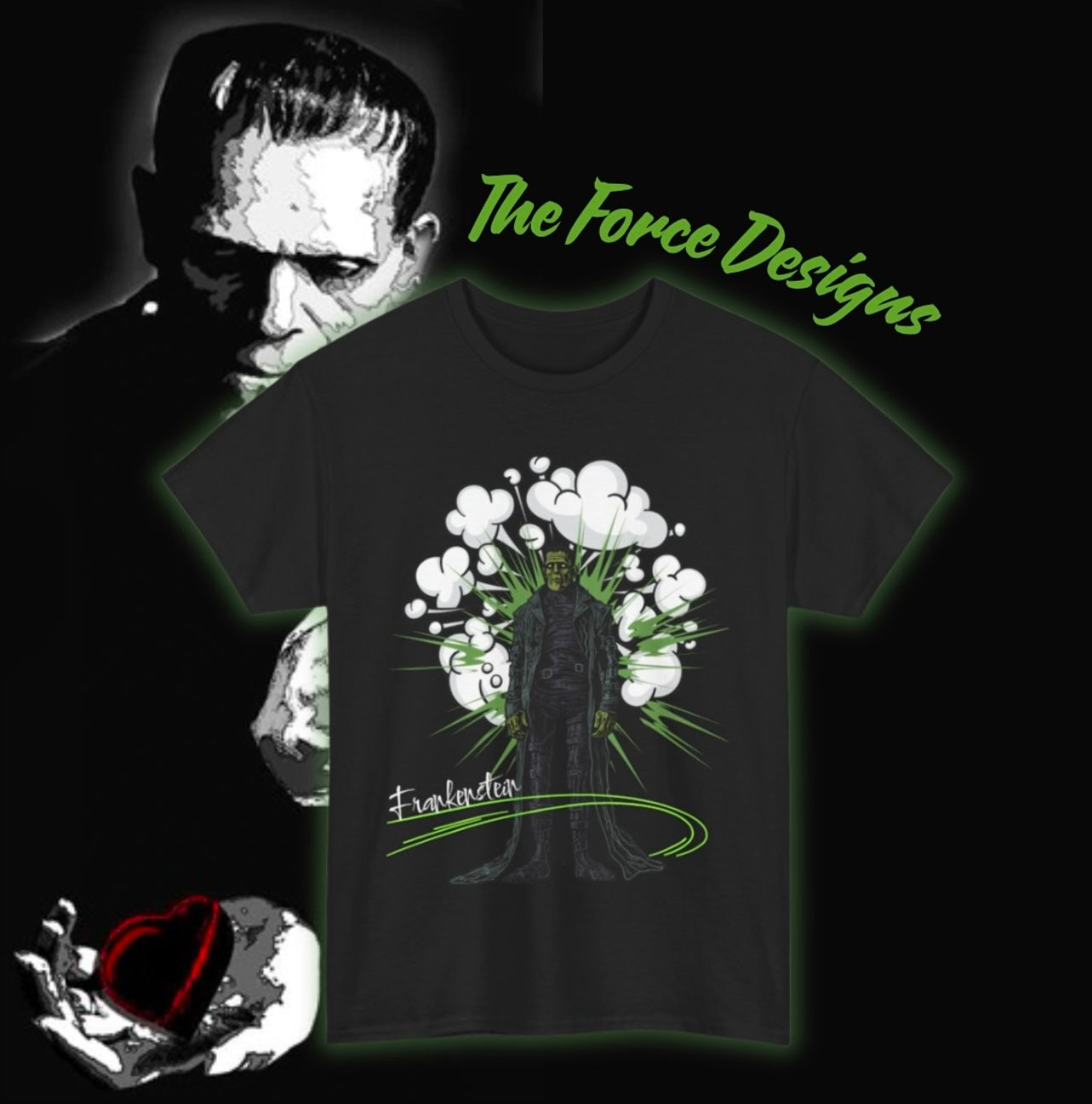 Frankenstein, The Force Designs, Frankenstein shirt, monster, horror, Unisex Heavy Cotton Tee