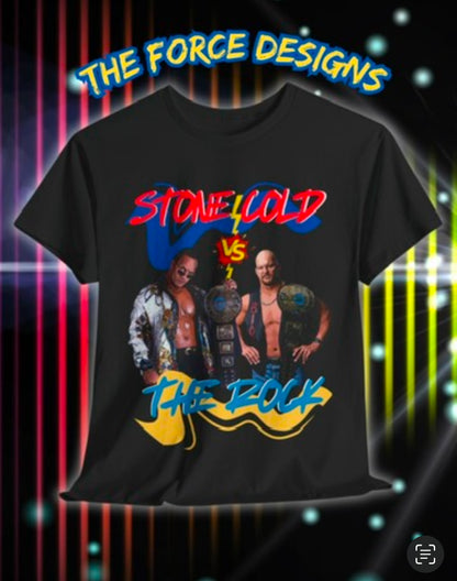 The Rock vs Stone Cold, The Force Designs, Wrestling shirt, Steve Austin, The Rock Johnson, Unisex Heavy Cotton Tee