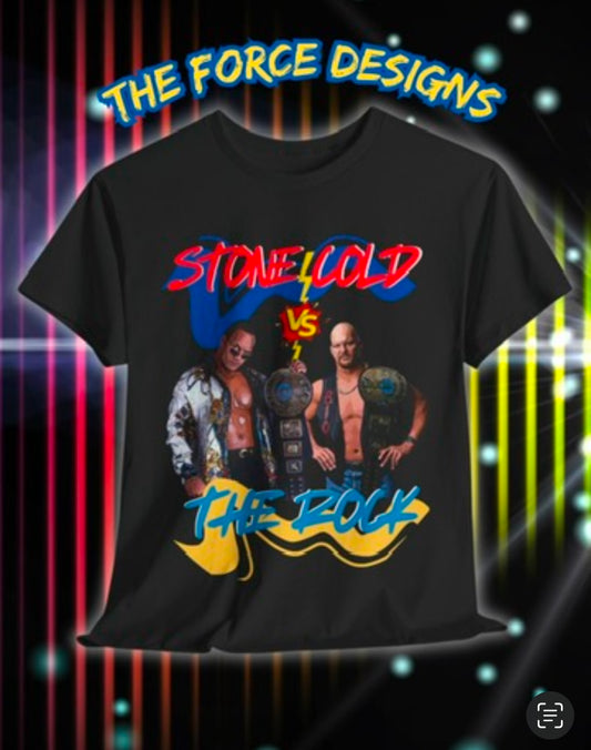 The Rock vs Stone Cold, The Force Designs, Wrestling shirt, Steve Austin, The Rock Johnson, Unisex Heavy Cotton Tee