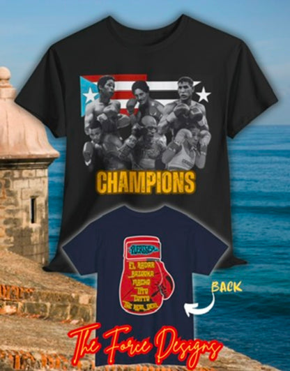 PR Champions, The Force Designs, Boricuas, Boxing Champions, Boxing Legends, Puerto Rico, Campeones ,Unisex Heavy Cotton Tee