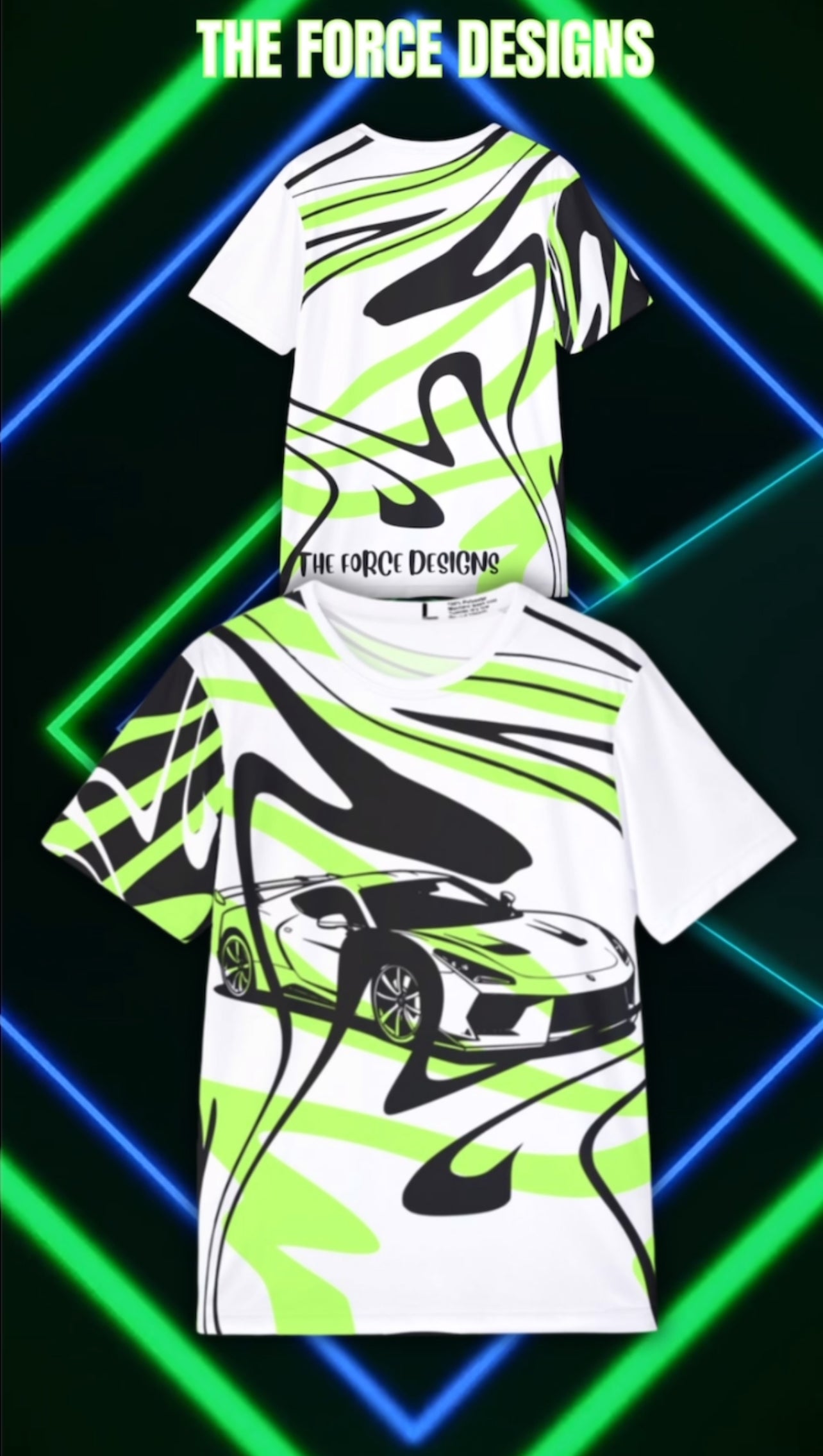Men's Racing Jersey — Neon Green Sports Car Graphic All-Over Print