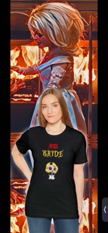 Tiffany, The Force Designs, bride of chucky, marriage, his and Hers, couple, horror,Unisex Jersey Short Sleeve Tee