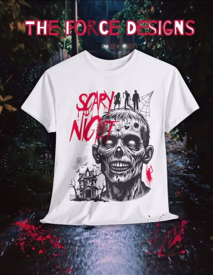 Scary Night,Unisex Heavy Cotton Tee, Scary Night Zombie Tee, Halloween Shirt, Horror Graphic T-Shirt, Unisex Casual Wear, Spooky Party Apparel