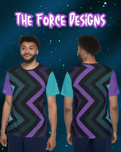 Geometric Chevron Sports Jersey — Purple & Teal All-Over Print