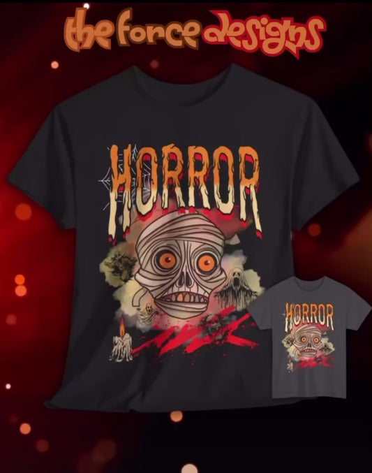 Horror Graphic Tee, Unisex Heavy Cotton Shirt, Spooky T-Shirt, Halloween Clothing, Creepy Apparel, Horror Fan Gift
