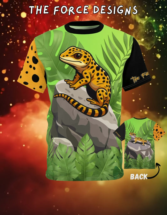 Leopard Gecko Jungle Print Tee — All-Over Graphic Reptile T-Shirt